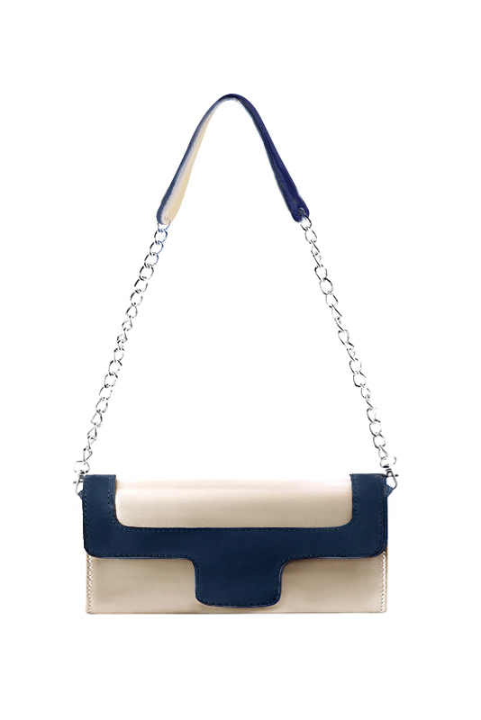 Dress clutch for wedding and parties in gold and navy blue leather - Top view